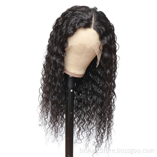 150% density Brazilian wave front lace real human hair T-shaped lace wig suitable for female curly human hair wig, natural color